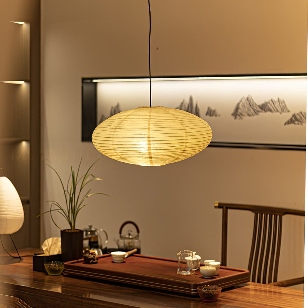 Japandi Ellipsoidal Parallel-Ribbed Pendant Light