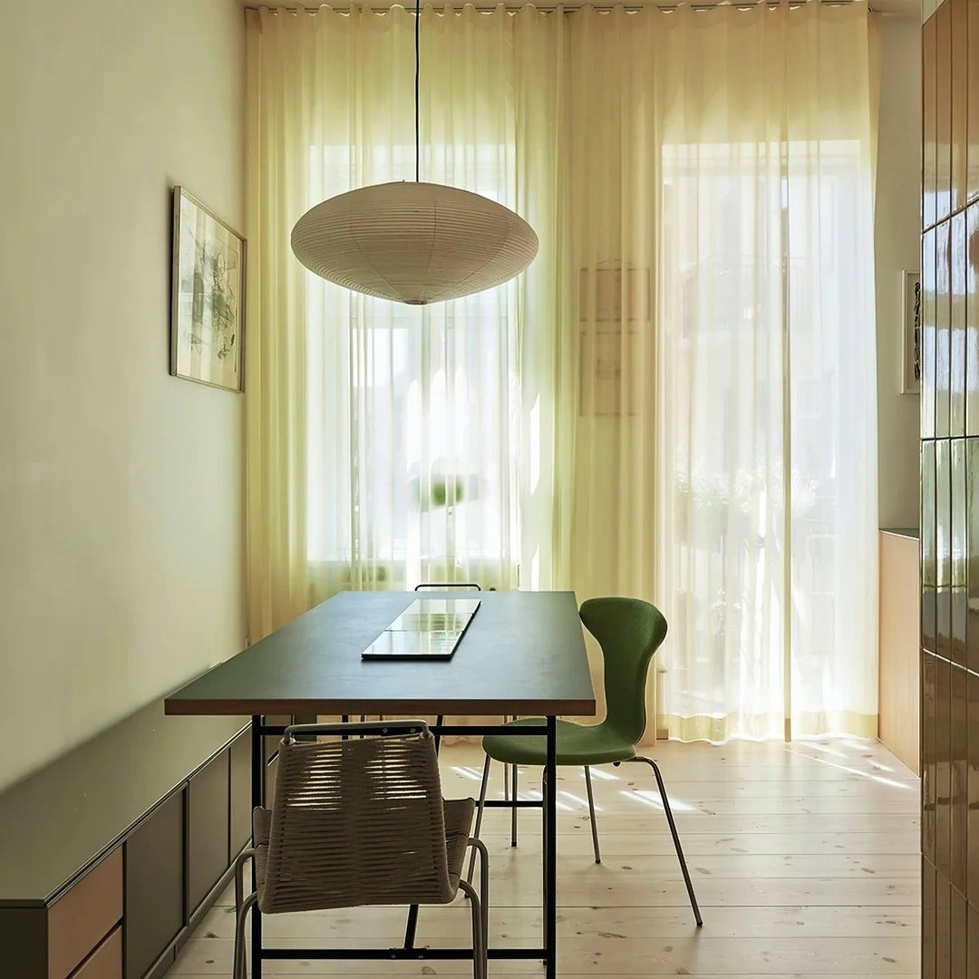 Japandi Ellipsoidal Parallel-Ribbed Pendant Light
