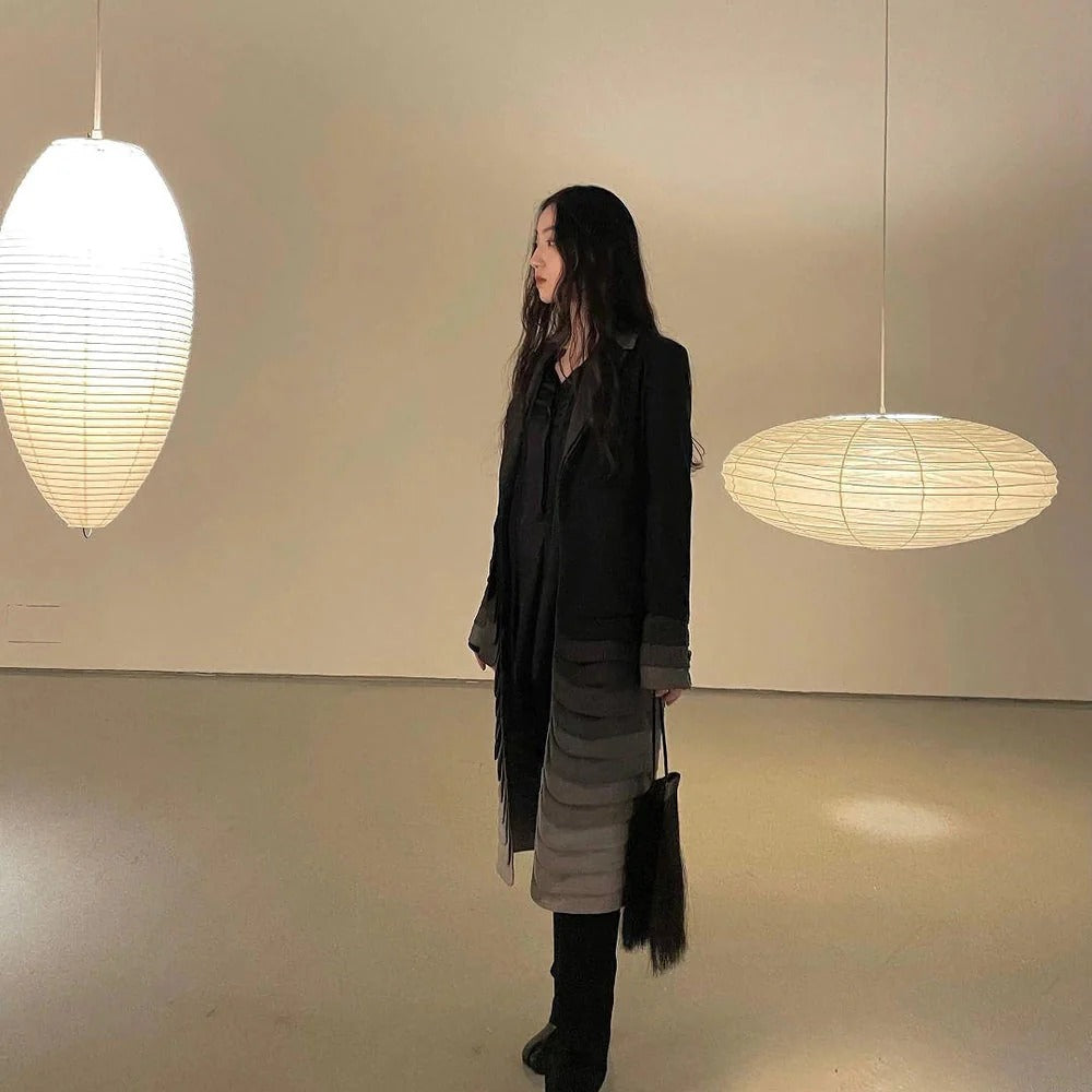 Japandi Ellipsoidal Parallel-Ribbed Pendant Light