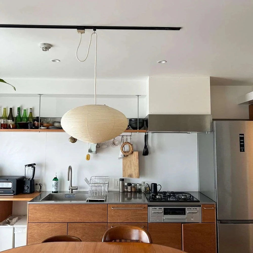 Japandi Ellipsoidal Parallel-Ribbed Pendant Light