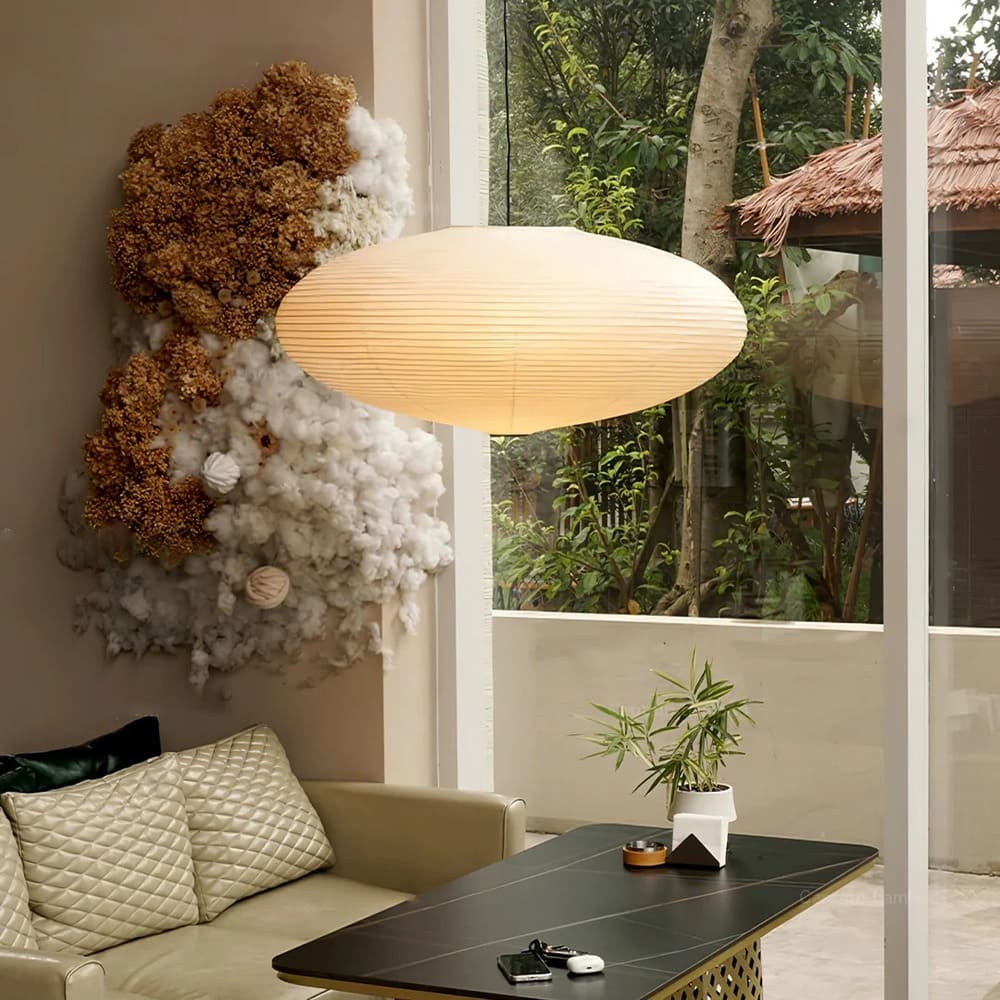 Japandi Ellipsoidal Parallel-Ribbed Pendant Light