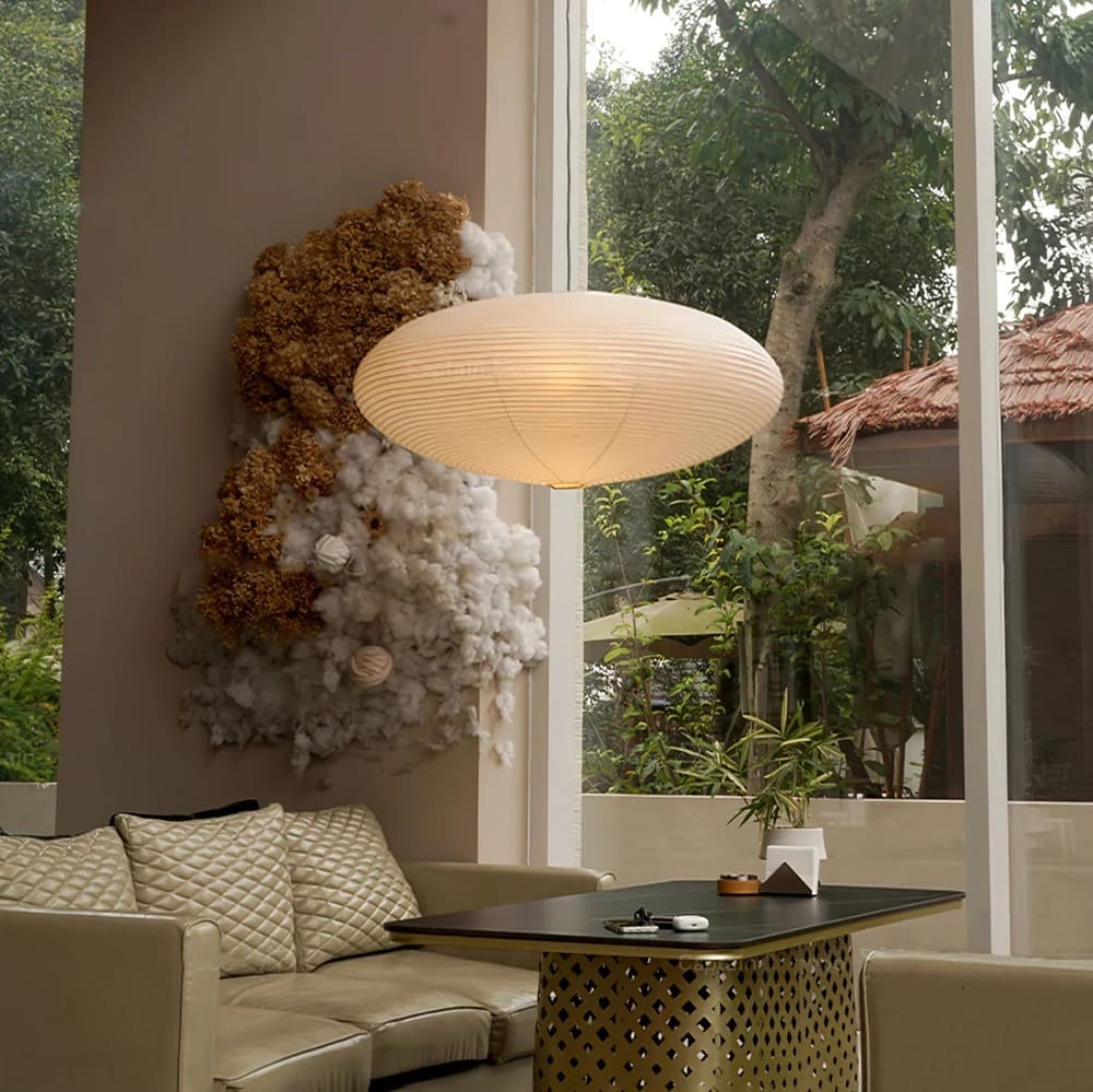 Japandi Ellipsoidal Parallel-Ribbed Pendant Light