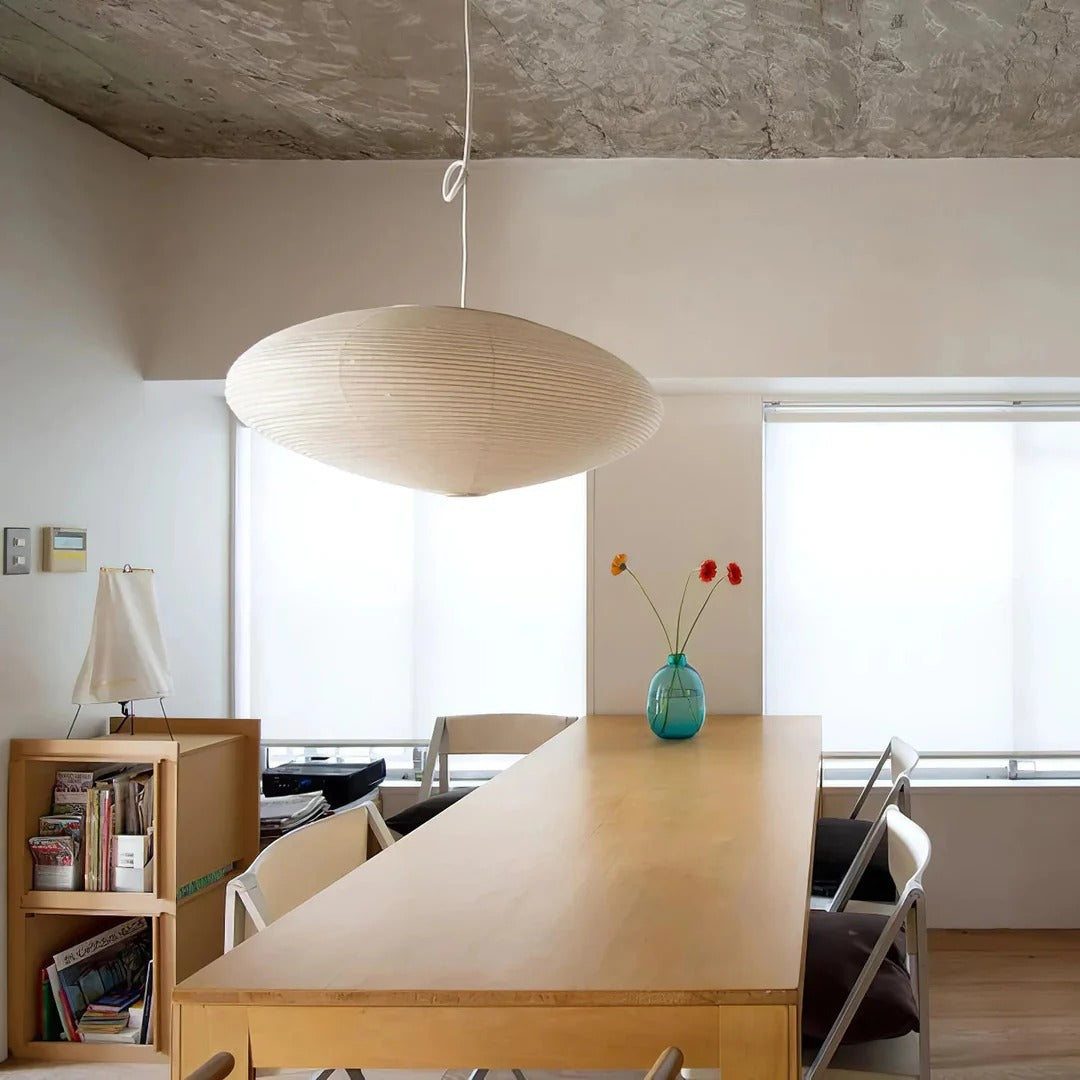Japandi Ellipsoidal Parallel-Ribbed Pendant Light