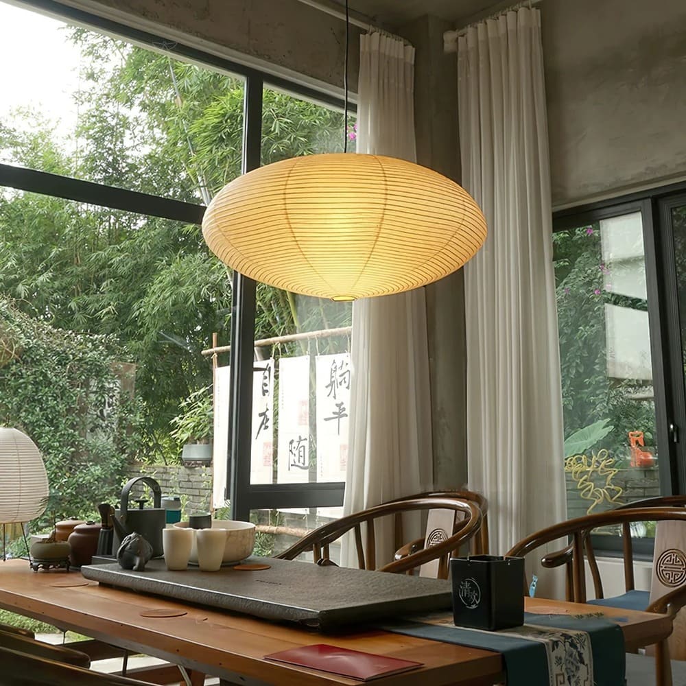Japandi Ellipsoidal Parallel-Ribbed Pendant Light