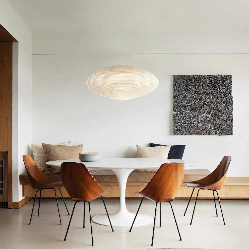 Japandi Ellipsoidal Parallel-Ribbed Pendant Light