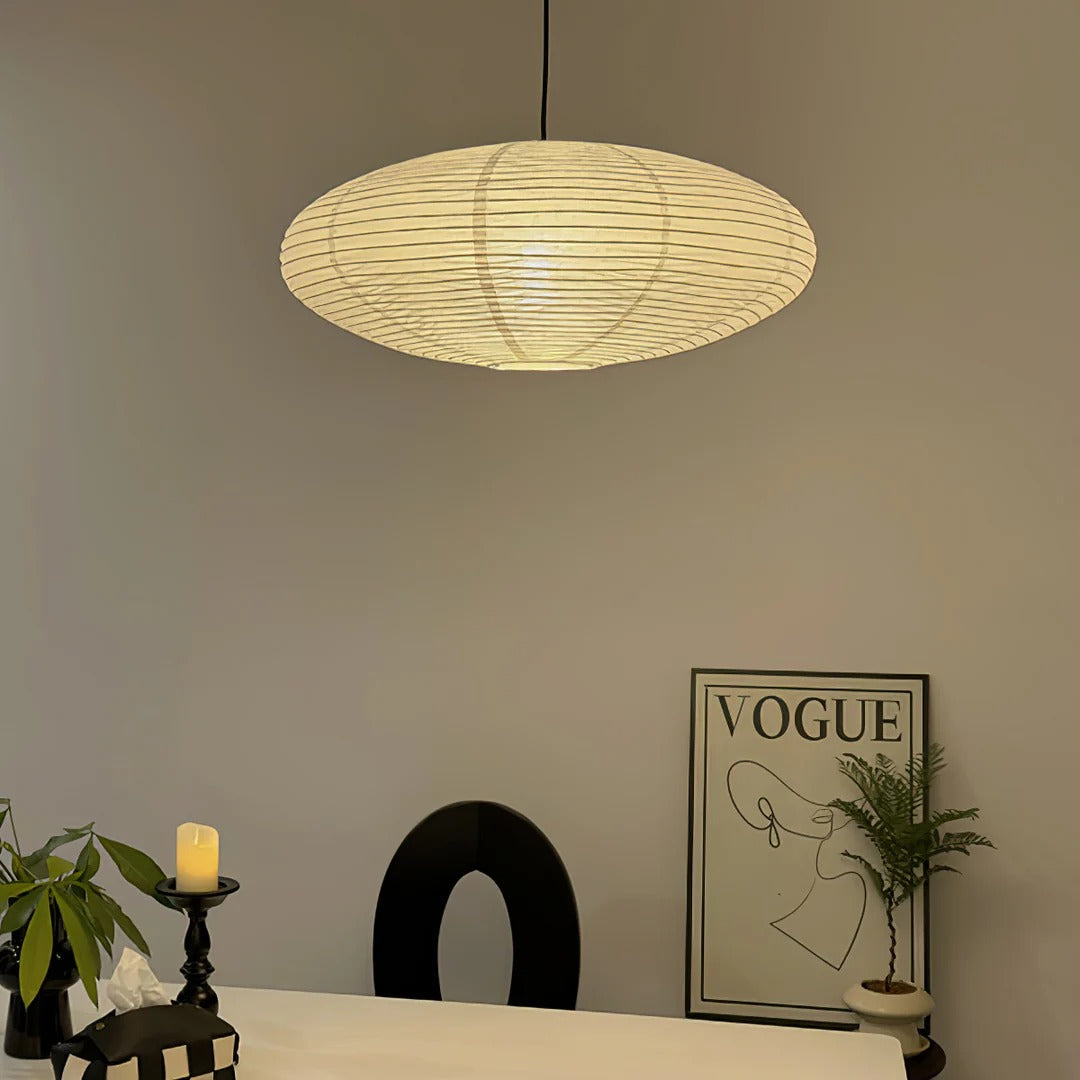 Japandi Ellipsoidal Parallel-Ribbed Pendant Light