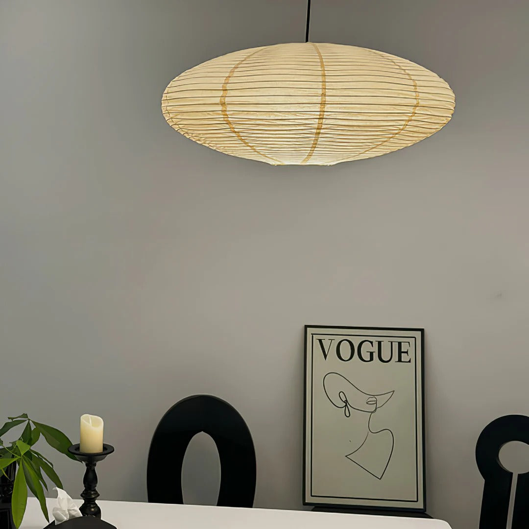 Japandi Ellipsoidal Parallel-Ribbed Pendant Light