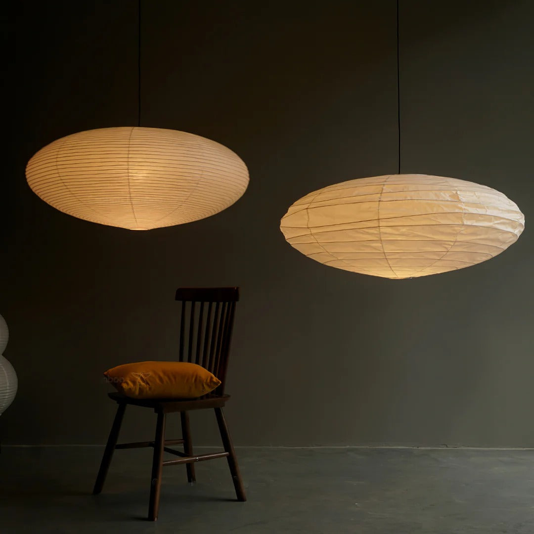 Japandi Ellipsoidal Parallel-Ribbed Pendant Light