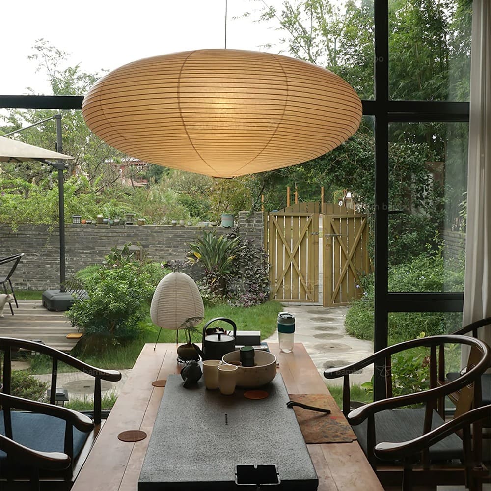 Japandi Ellipsoidal Parallel-Ribbed Pendant Light
