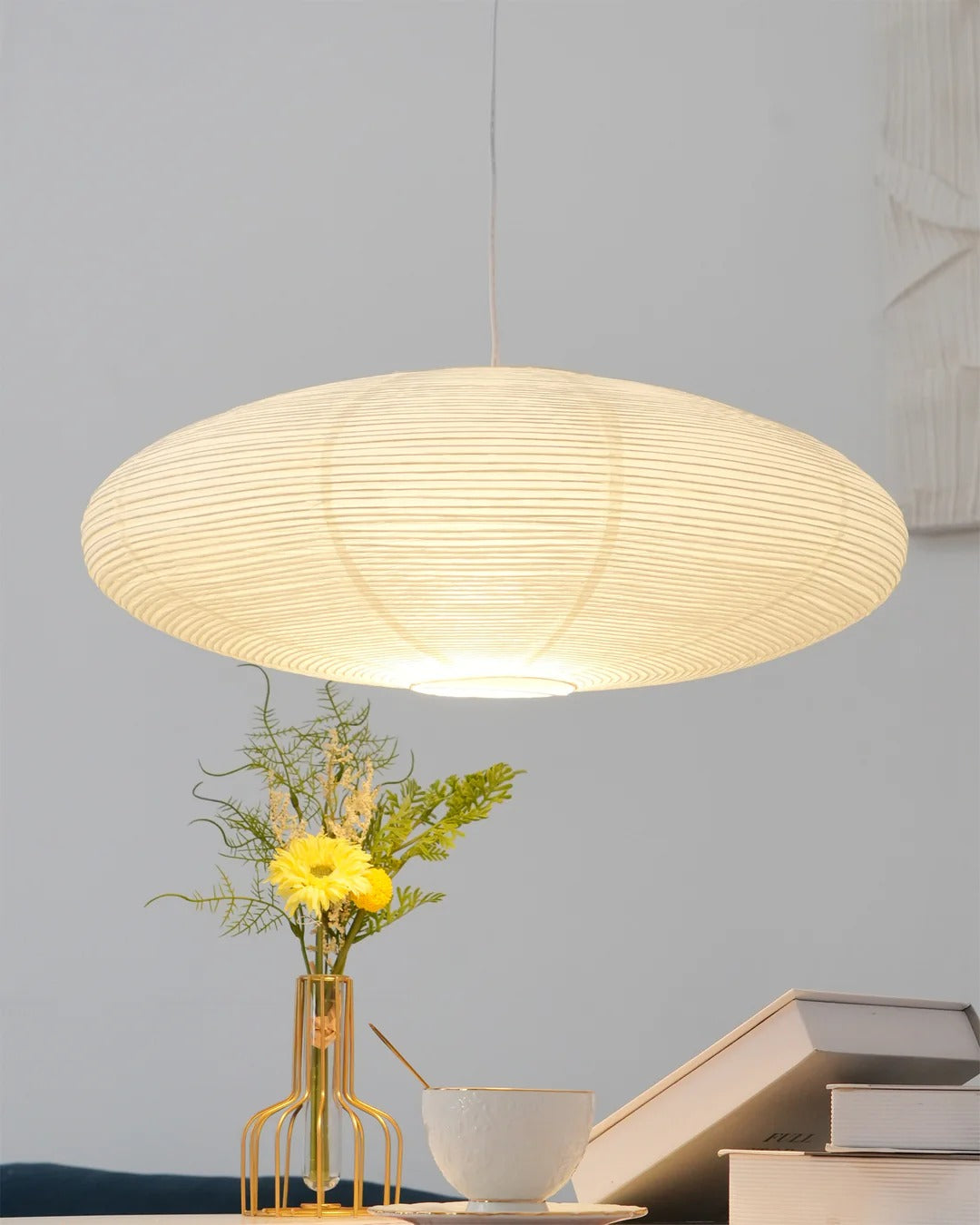 Japandi Ellipsoidal Parallel-Ribbed Pendant Light