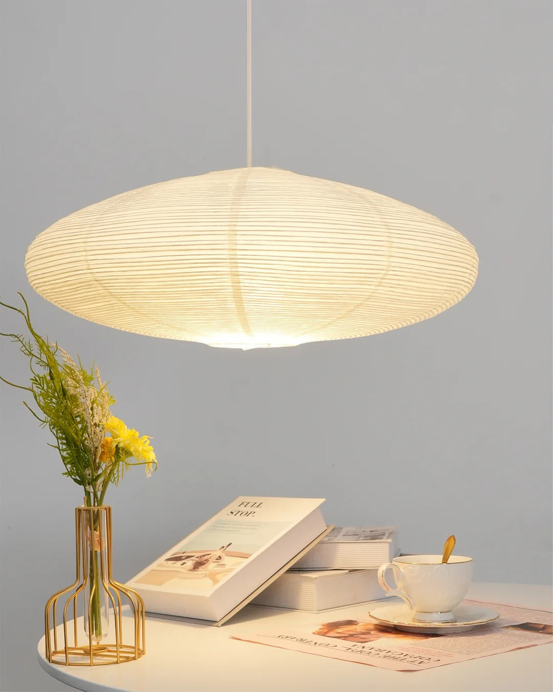 Japandi Ellipsoidal Parallel-Ribbed Pendant Light