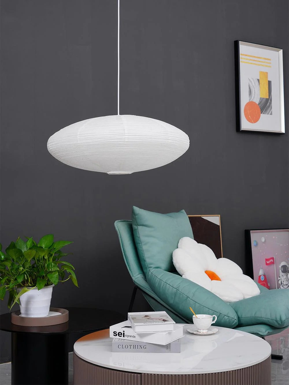 Japandi Ellipsoidal Parallel-Ribbed Pendant Light