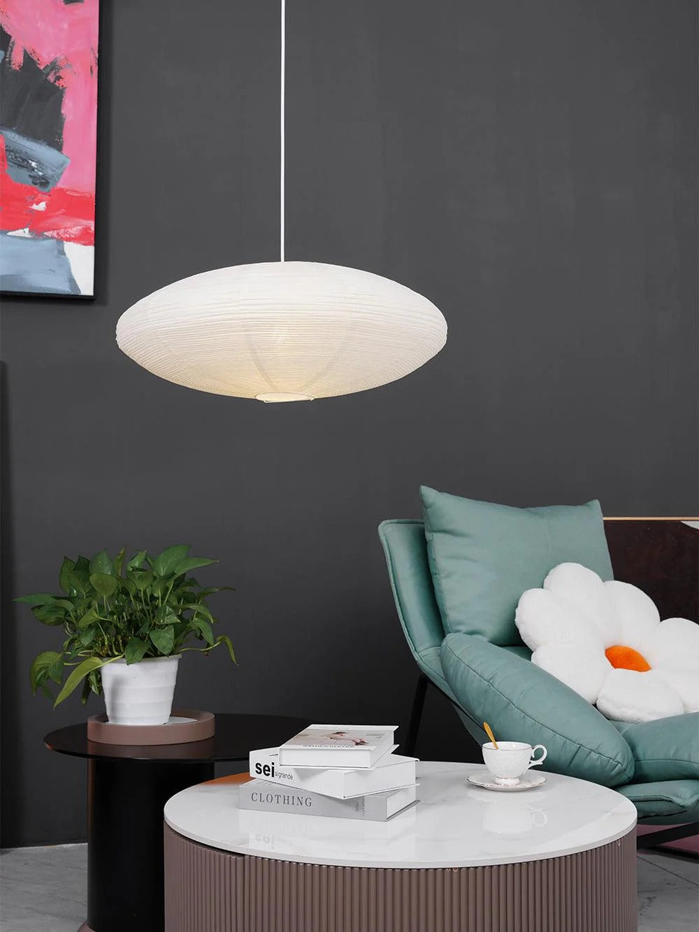 Japandi Ellipsoidal Parallel-Ribbed Pendant Light