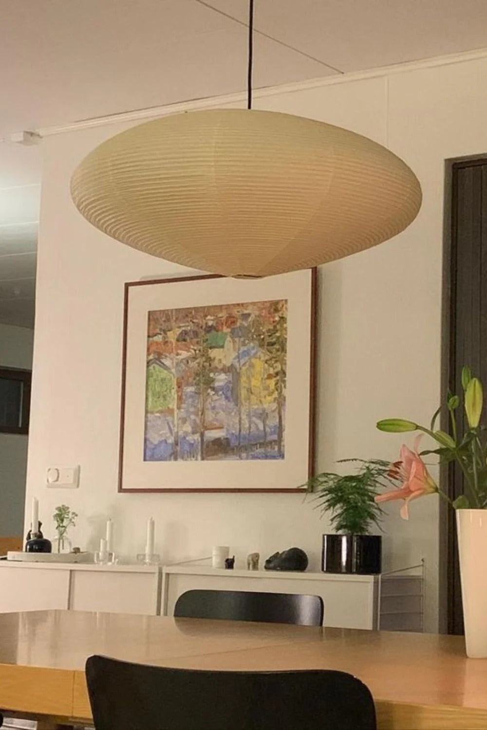 Japandi Ellipsoidal Parallel-Ribbed Pendant Light