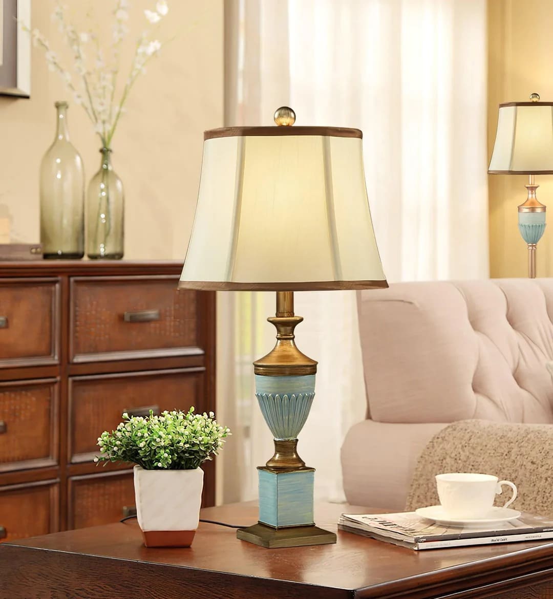 Traditional Ribbed Table Lamp with Conical Shade