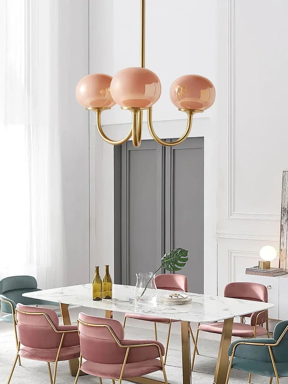 Art Deco Chandelier with Spherical Lampshades