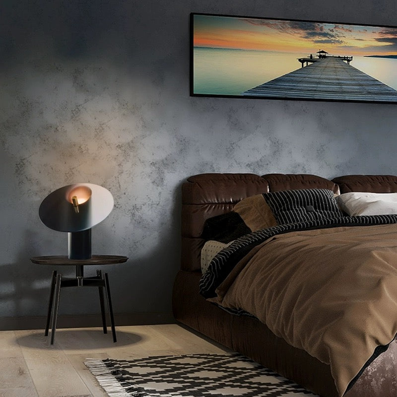 Minimalist Table Lamp featuring Tilted Disc Shade