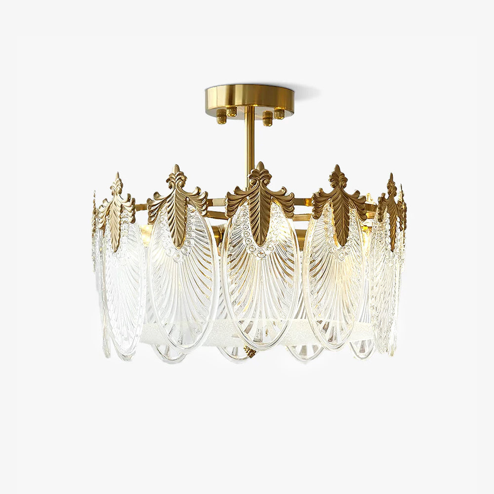 Copper Art Deco Chandelier & Textured Glass Petals
