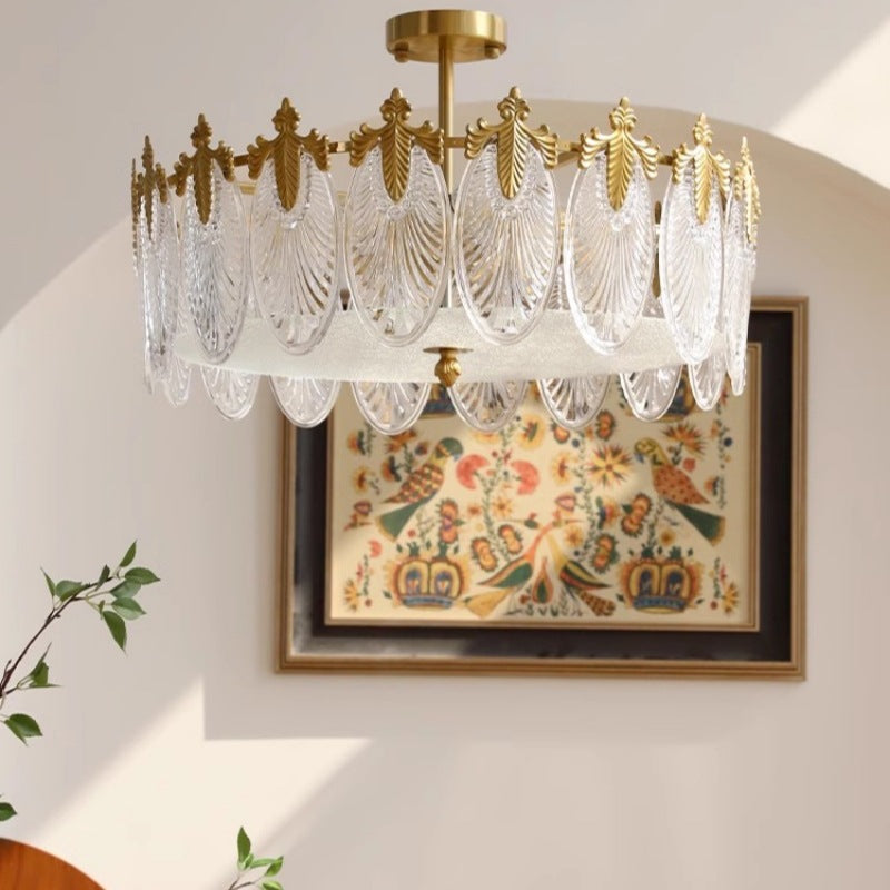 Copper Art Deco Chandelier & Textured Glass Petals