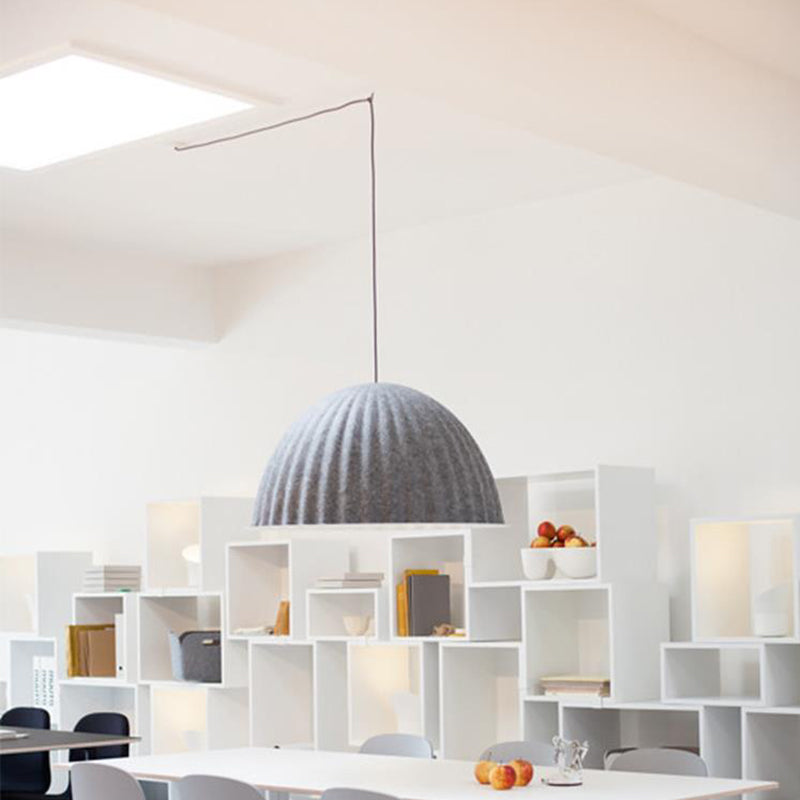 Minimalist Ribbed Hemispherical Pendant Light