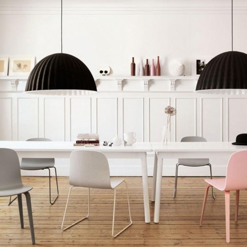 Minimalist Ribbed Hemispherical Pendant Light