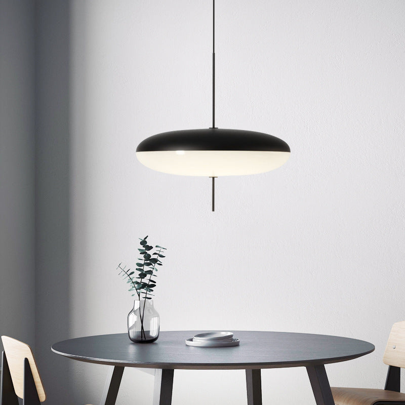 Minimalist Elliptical Pendant Light with Vertical Rod