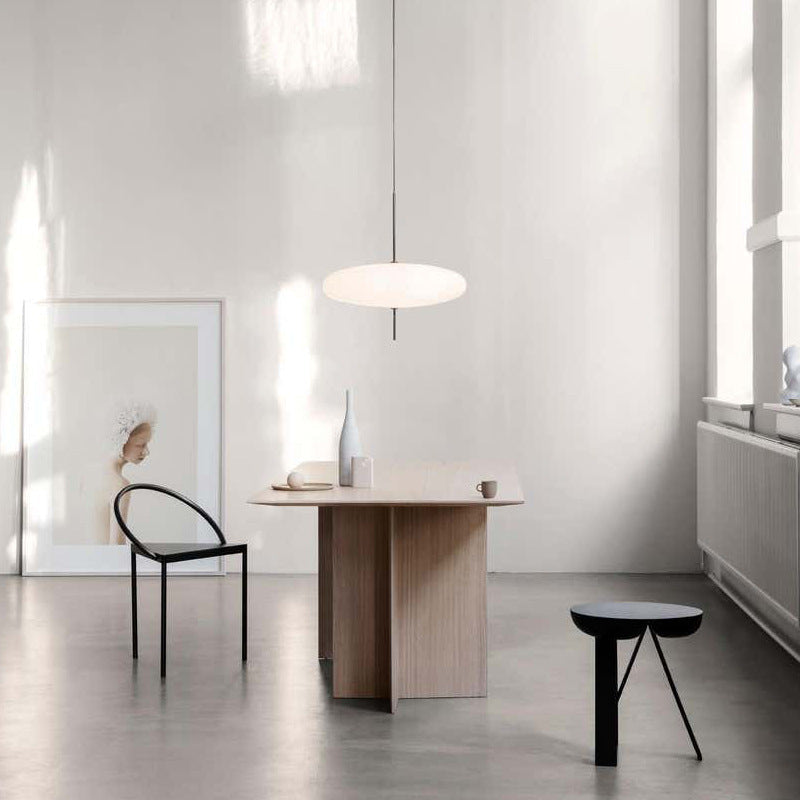 Minimalist Elliptical Pendant Light with Vertical Rod