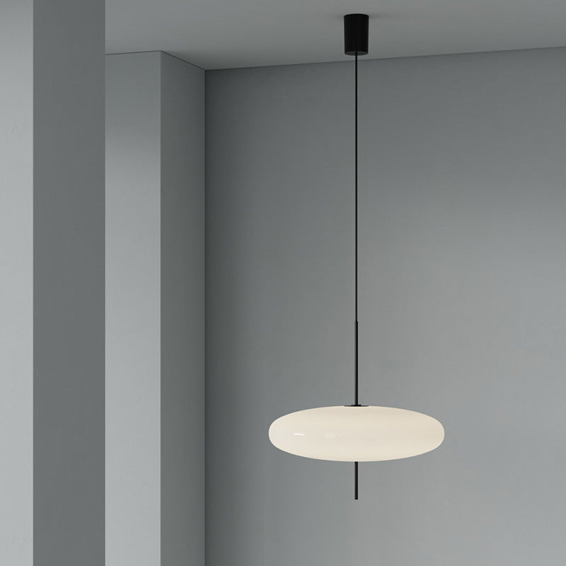 Minimalist Elliptical Pendant Light with Vertical Rod
