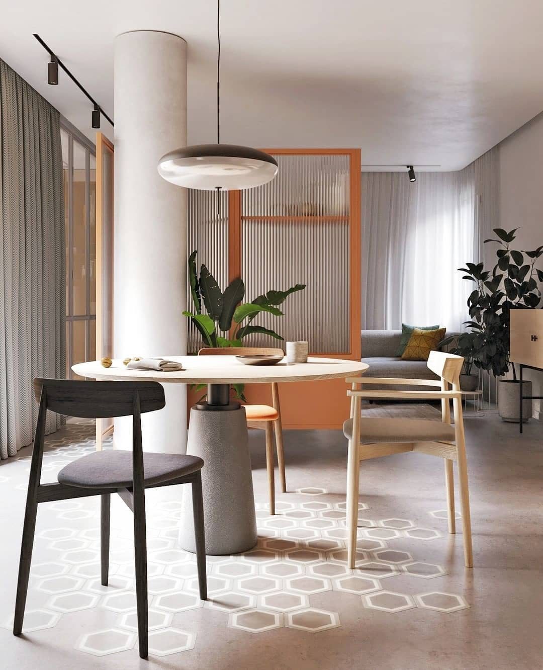Minimalist Elliptical Pendant Light with Vertical Rod