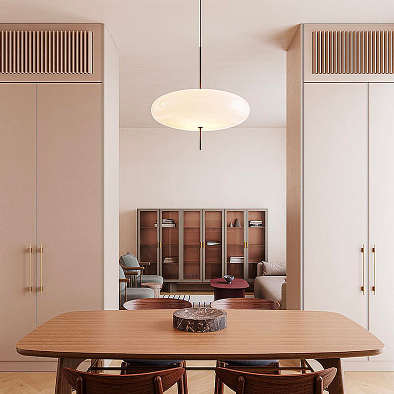 Minimalist Elliptical Pendant Light with Vertical Rod