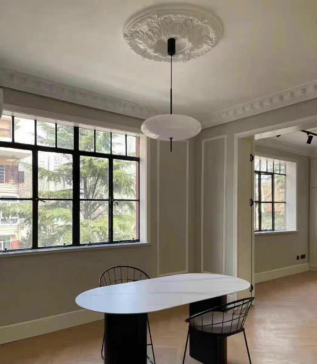Minimalist Elliptical Pendant Light with Vertical Rod