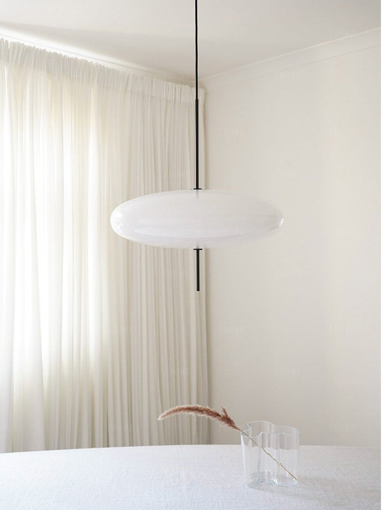 Minimalist Elliptical Pendant Light with Vertical Rod