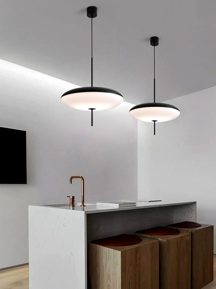 Minimalist Elliptical Pendant Light with Vertical Rod