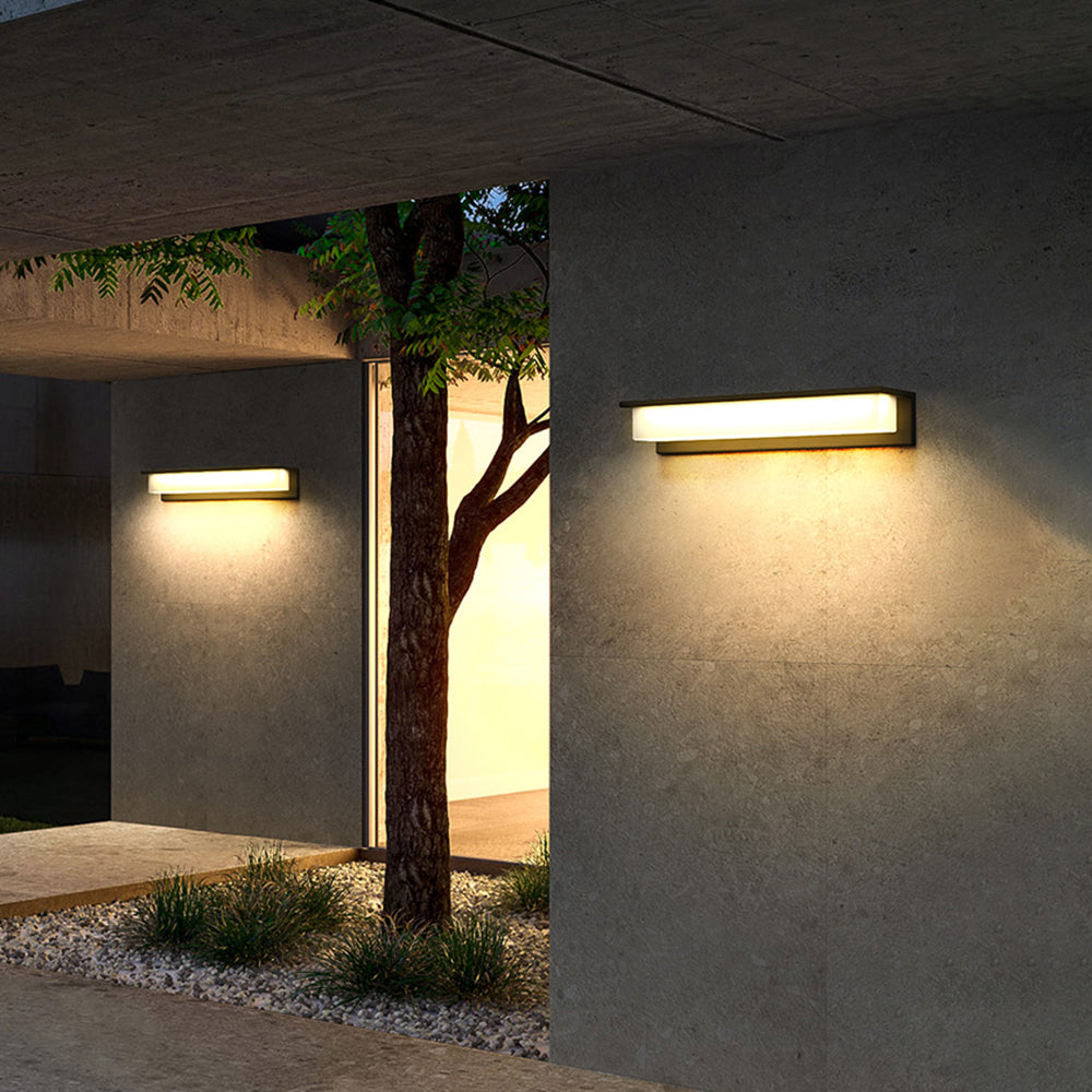 Modern Rectangular Outdoor Wall Lamp – Black, Solar or Hardwired, Waterproof