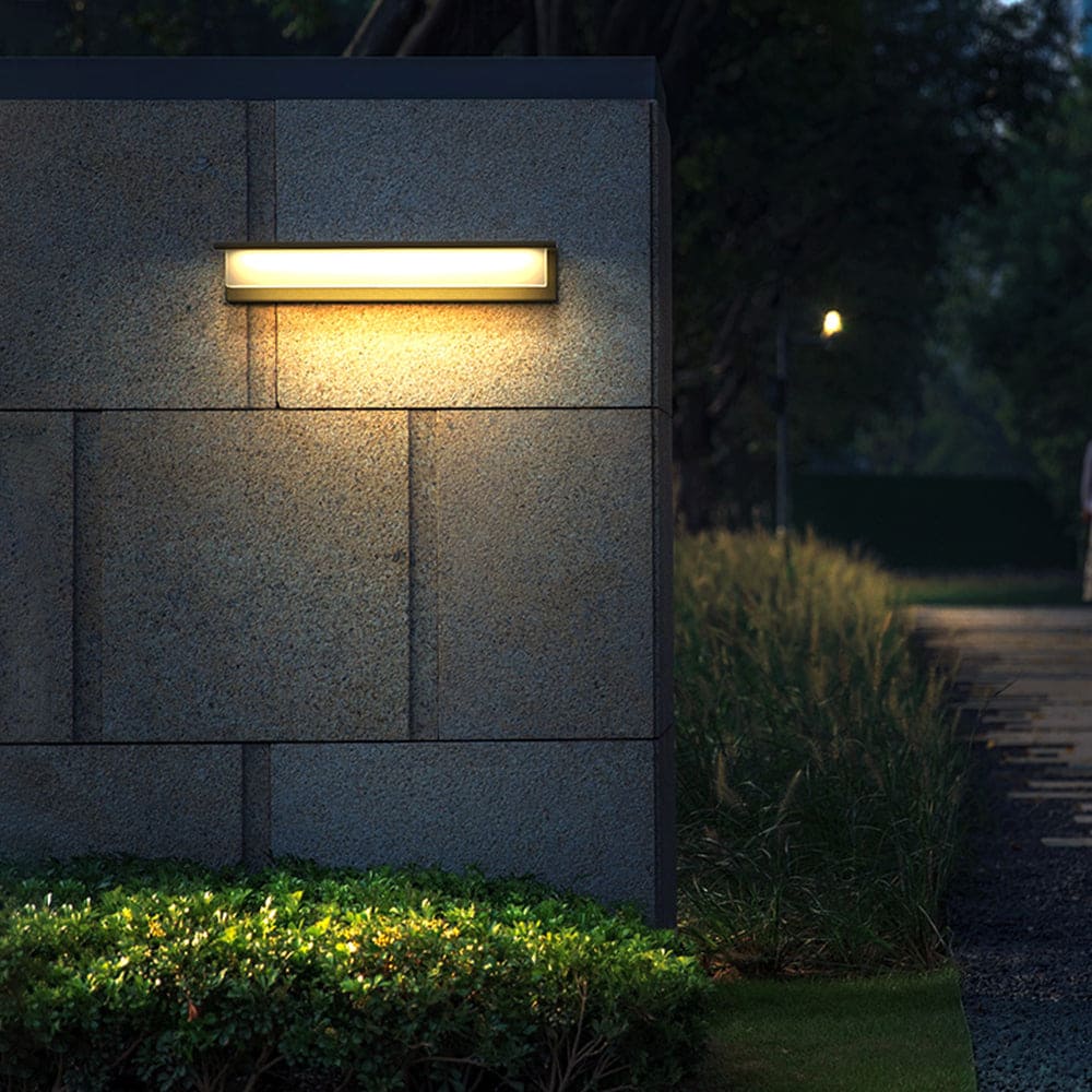 Modern Rectangular Outdoor Wall Lamp – Black, Solar or Hardwired, Waterproof