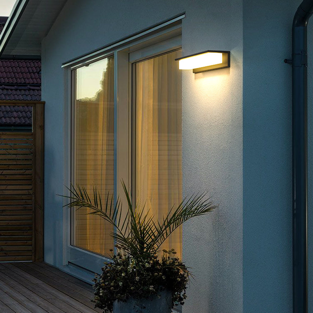 Modern Rectangular Outdoor Wall Lamp – Black, Solar or Hardwired, Waterproof