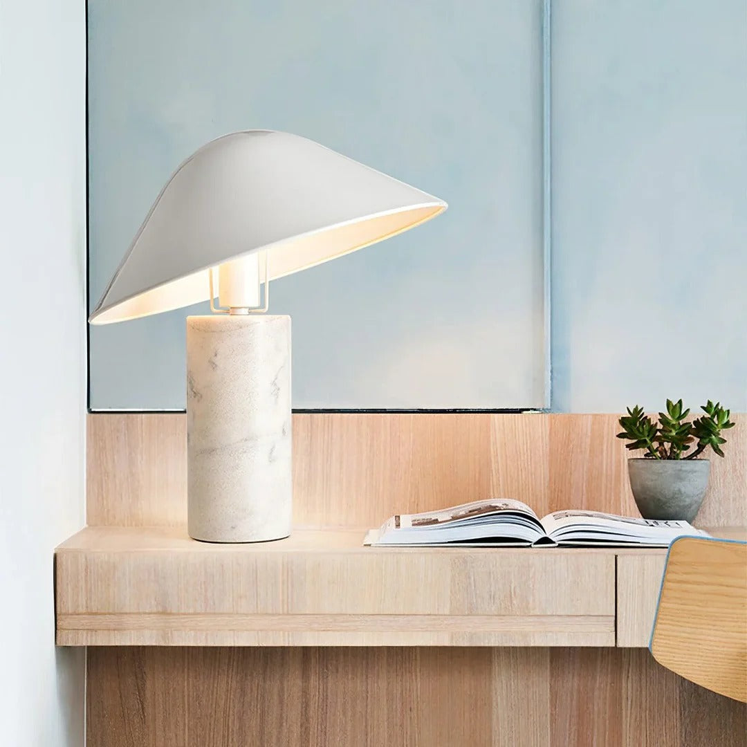Minimalist conical table lamp with cylindrical base
