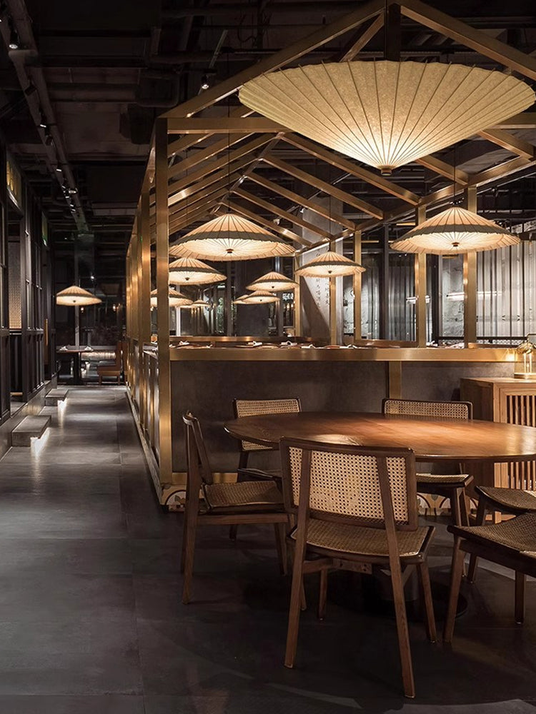 Japanese Pendant Light with Broad Umbrella Shade