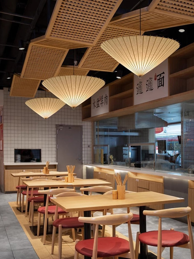 Japanese Pendant Light with Broad Umbrella Shade
