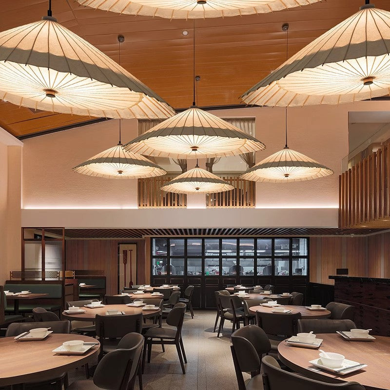 Japanese Pendant Light with Broad Umbrella Shade