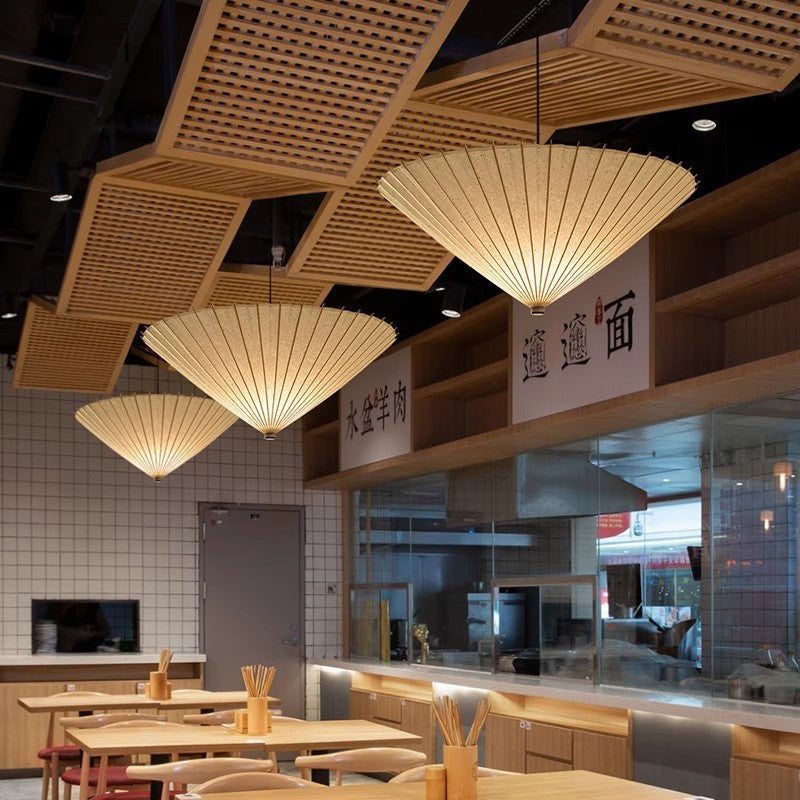 Japanese Pendant Light with Broad Umbrella Shade