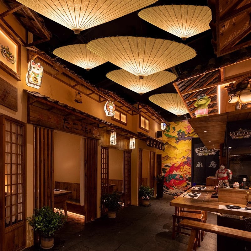 Japanese Pendant Light with Broad Umbrella Shade