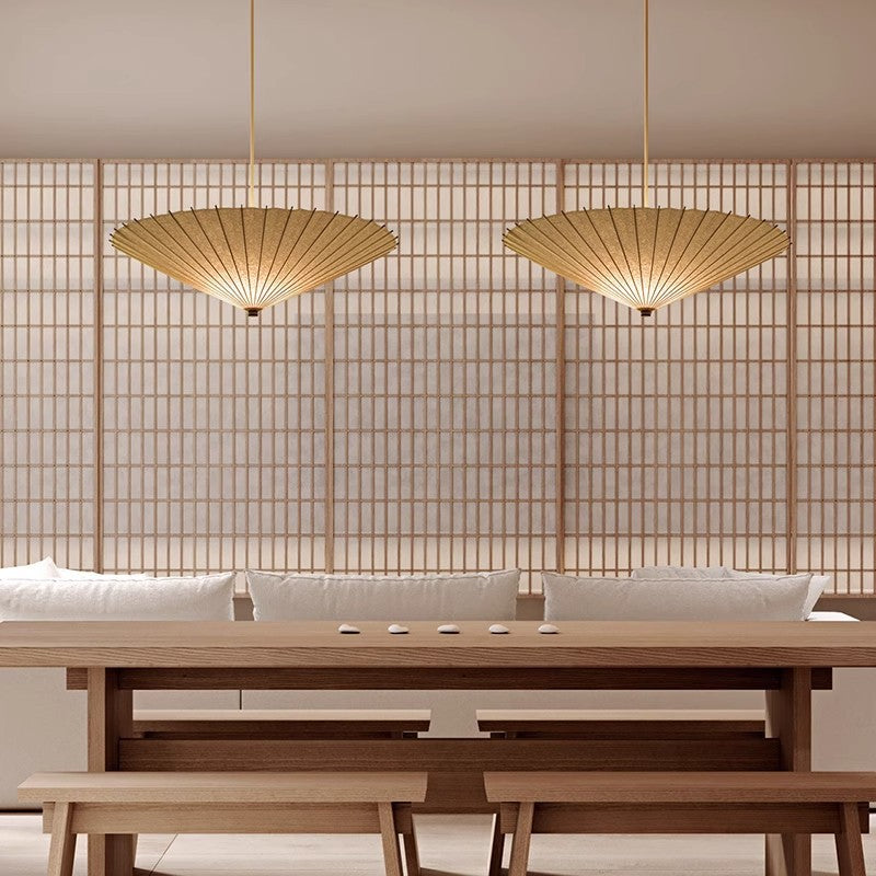 Japanese Pendant Light with Broad Umbrella Shade