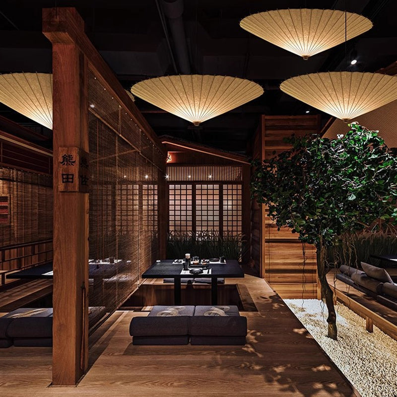 Japanese Pendant Light with Broad Umbrella Shade
