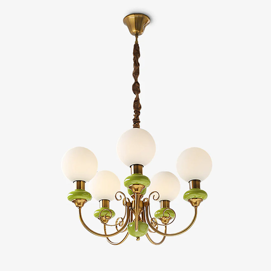 Vintage Chandelier with Spherical Shades & Arms