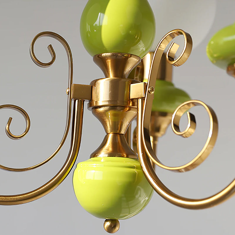 Vintage Chandelier with Spherical Shades & Arms