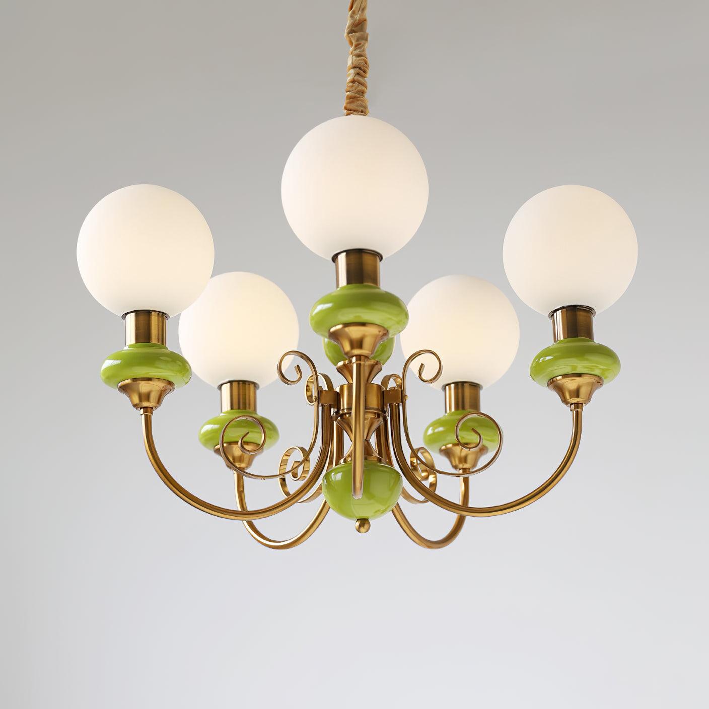 Vintage Chandelier with Spherical Shades & Arms