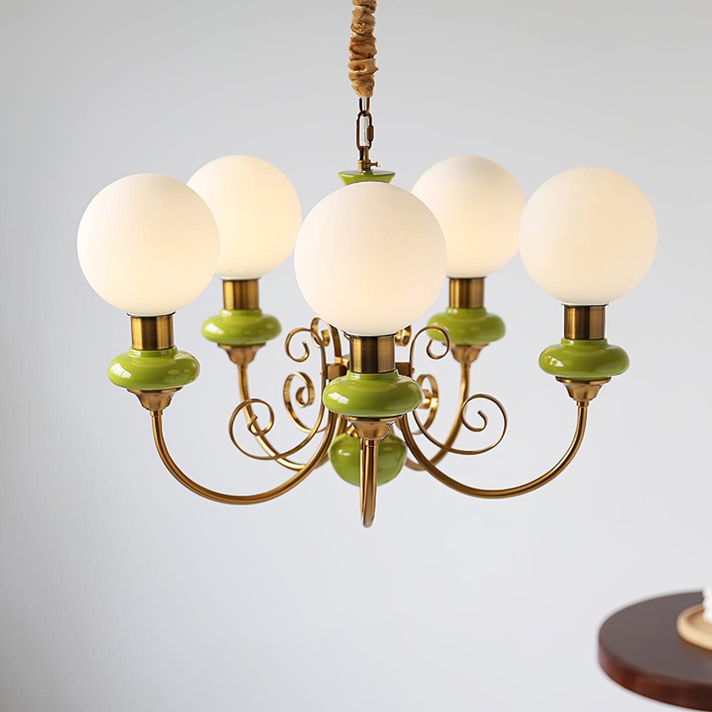 Vintage Chandelier with Spherical Shades & Arms