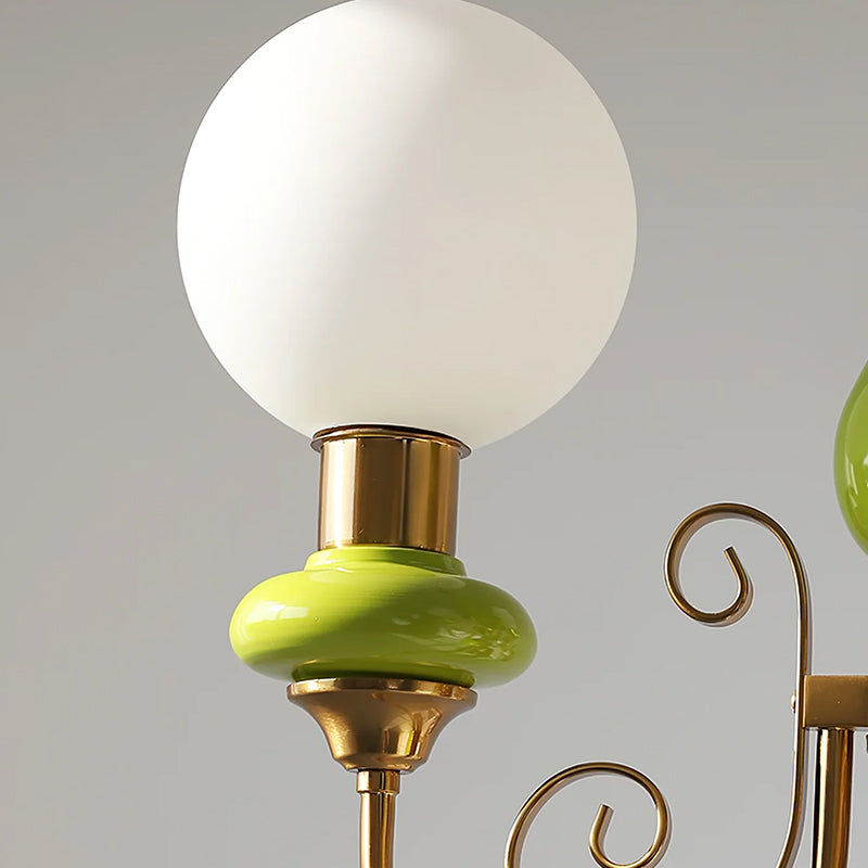 Vintage Chandelier with Spherical Shades & Arms