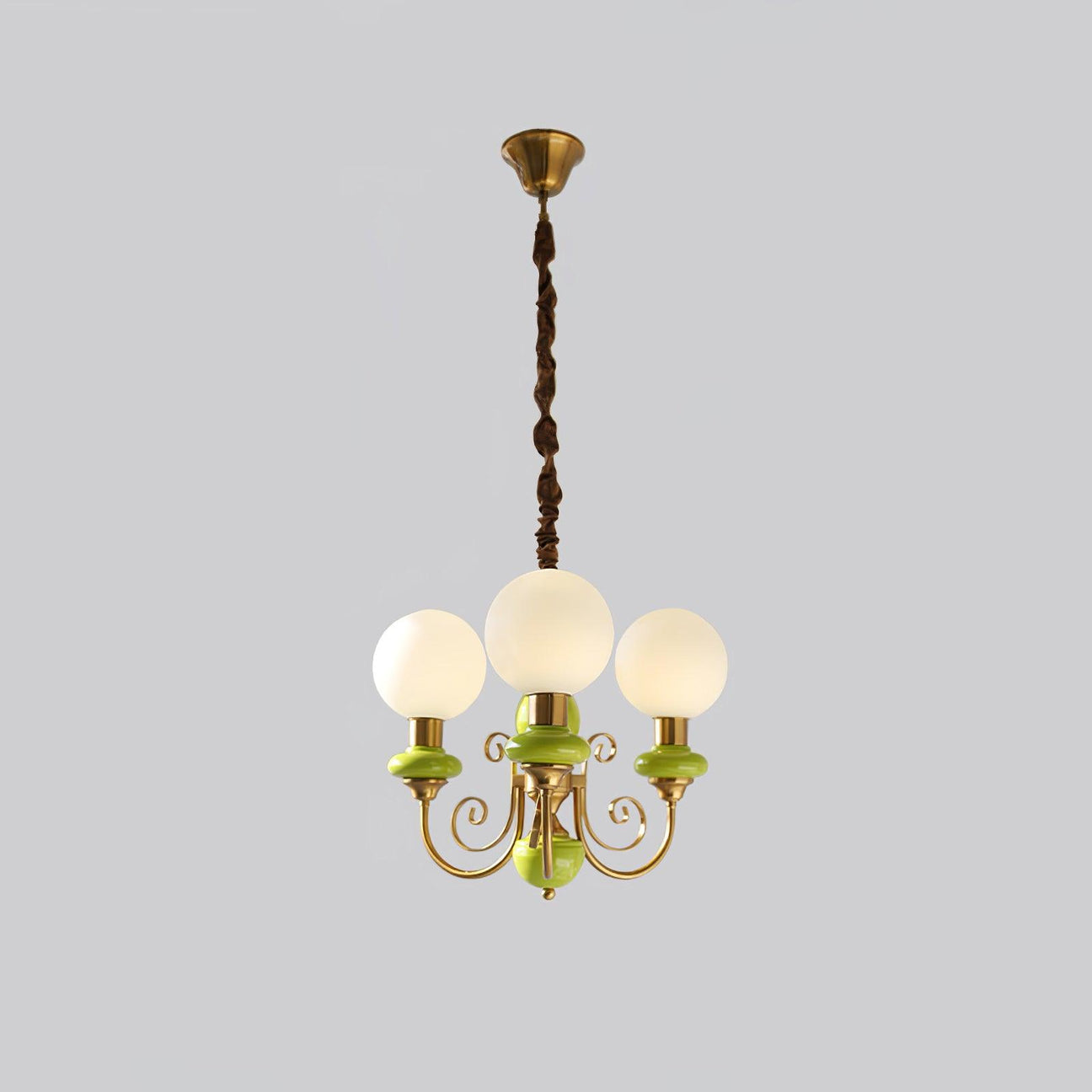Vintage Chandelier with Spherical Shades & Arms